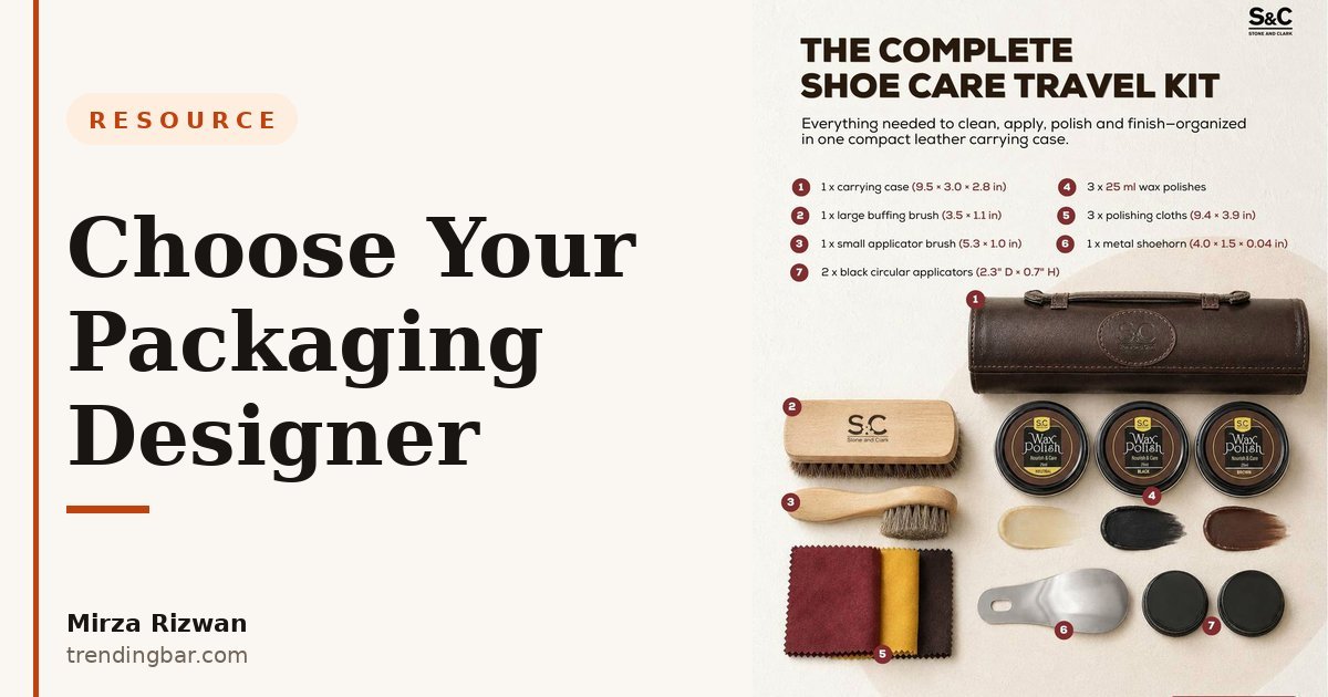 Photo of a travel shoe shine kit retail package