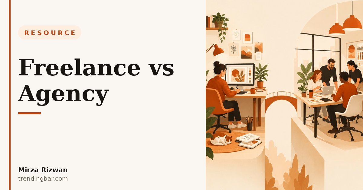 Split-screen hero graphic for Freelance vs Agency for Amazon Creative: An Honest Breakdown, by Mirza Rizwan