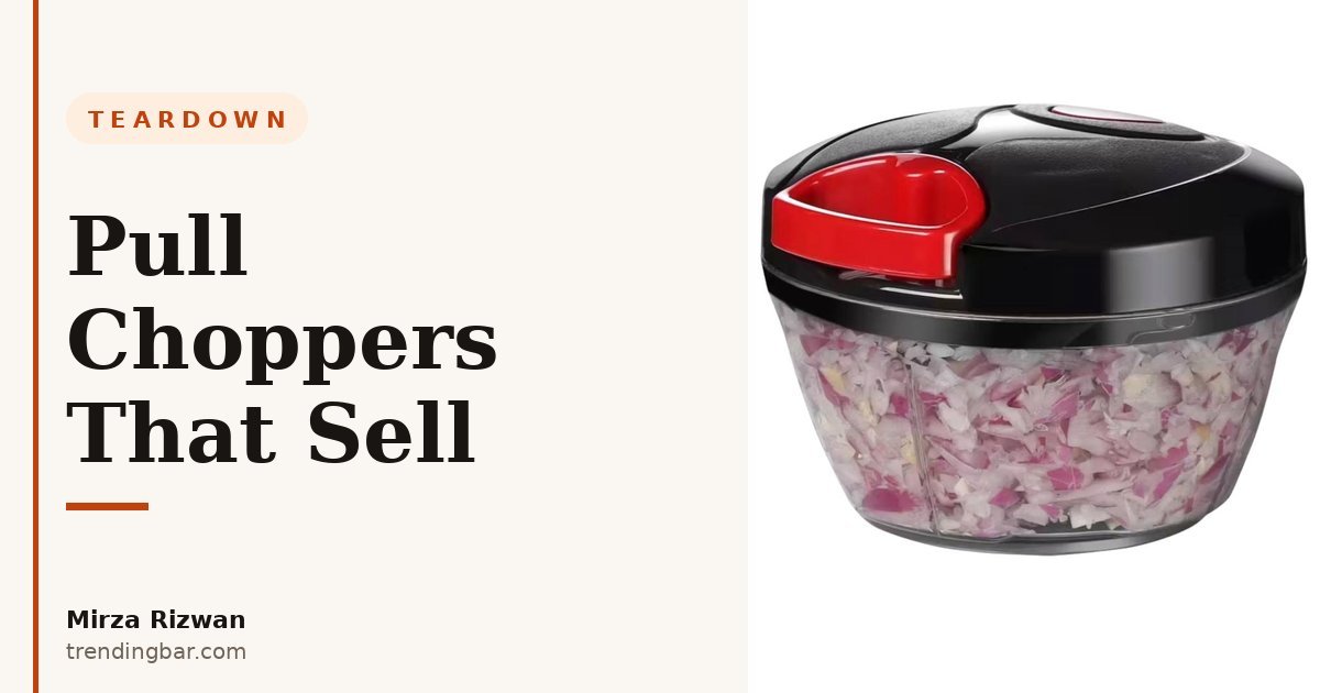 Product photo of a manual pull food chopper on white background, hero for a teardown of pull chopper Amazon listing images