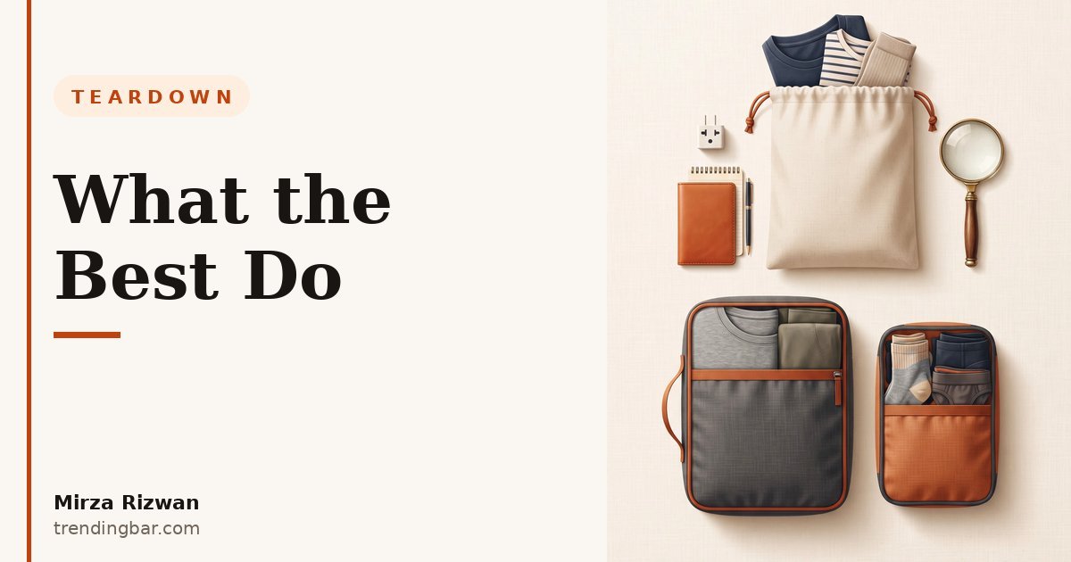 Typographic cover: What the Best Do Differently (travel laundry bag listing teardown by Mirza Rizwan)