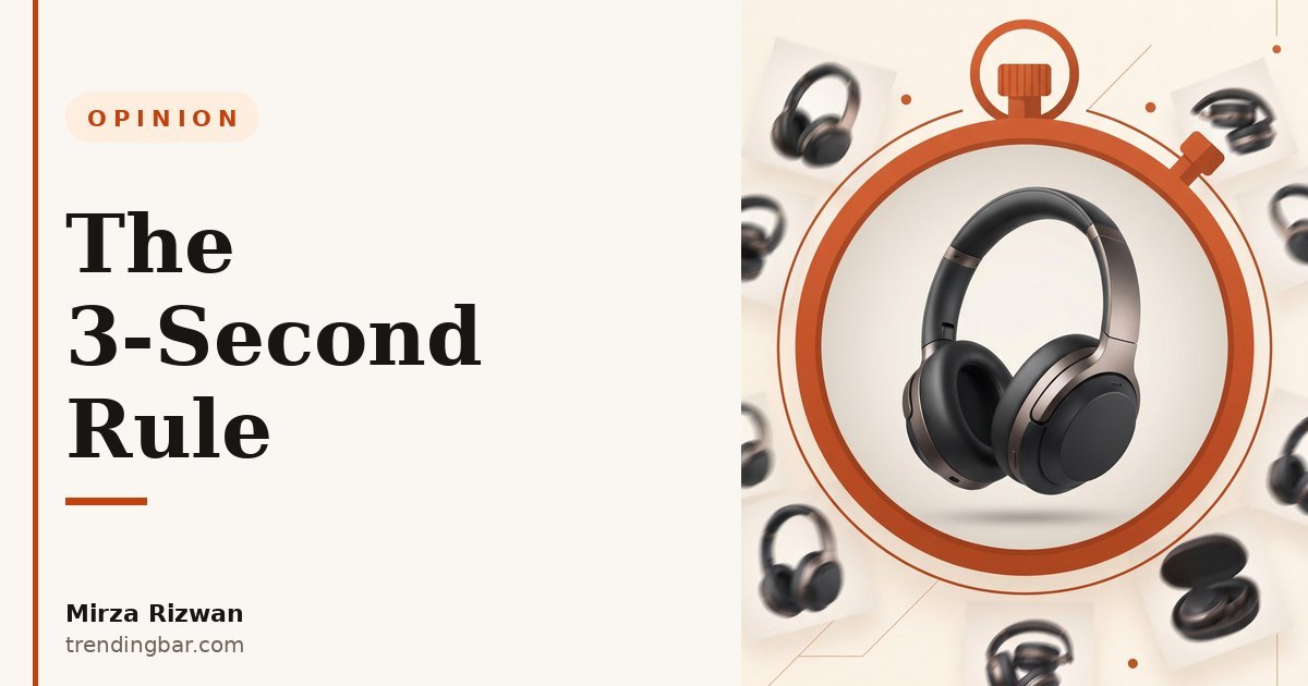 Blog hero: The 3-Second Rule — an opinion piece by Mirza Rizwan on why an Amazon main image has exactly one job: earning the click at thumbnail size
