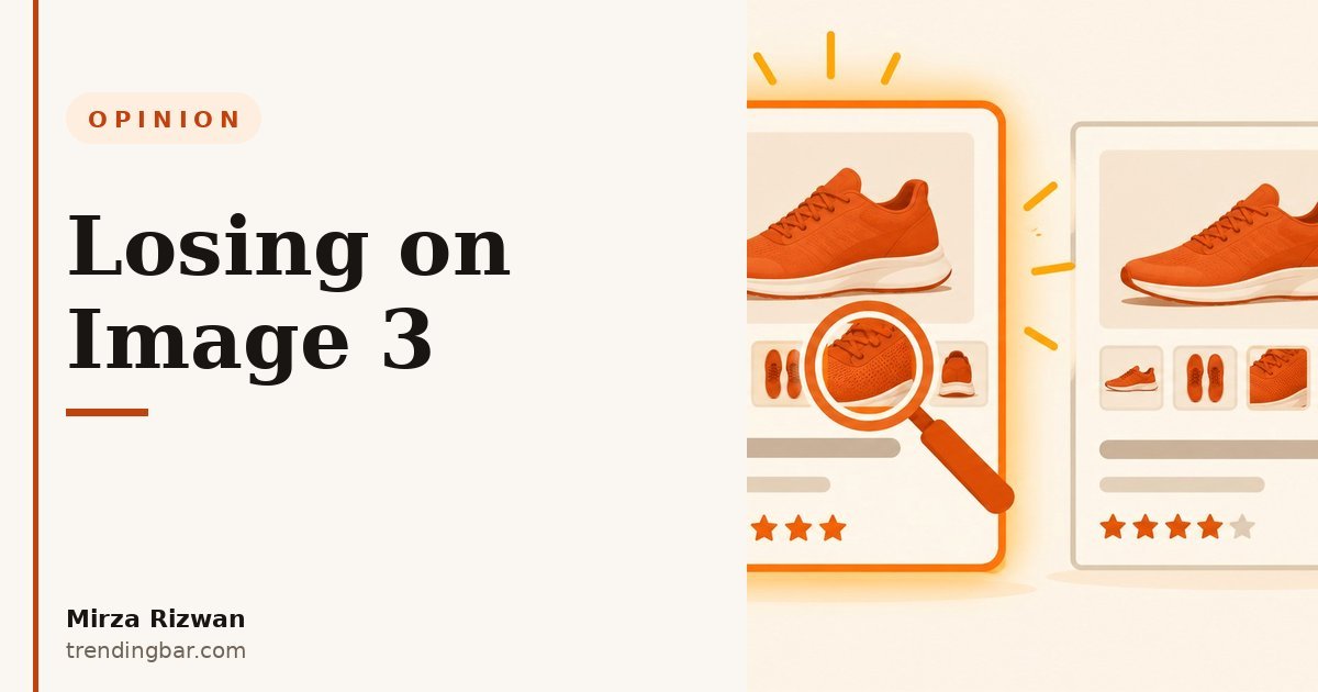 Typographic hero cover reading 'Image 3 Decides,' an opinion post by Mirza Rizwan on why the middle of your Amazon image stack is where competitors win